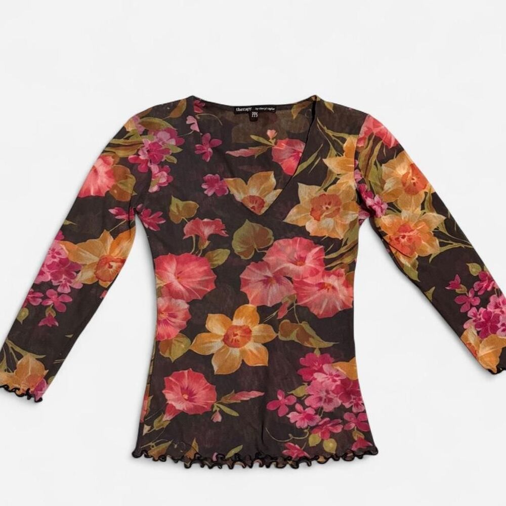 Y2K Floral Micro Mesh Top